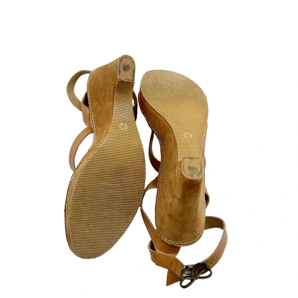 Coach Light Brown Calf Leather Telma Butterfly Adjustable Strap Wedge Sandals,10